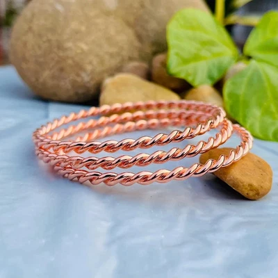 Pure Copper 3 Bangle Set Tensor Ring Bracelet Copper stacking Handmade bangle - Image 1 of 4