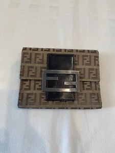 Fendi Zucca Canvas Leather FF Silver Clasp Bifold Small Wallet Vintage Designer - Picture 1 of 17