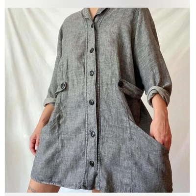 Vestido camisero túnica FLAX by Jeanne Engelhart para mujer L gris mezcla de lino alterado Foto 1 de 4