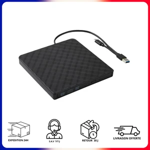 Lecteur DVD/CD Externe Portable USB-A 3.0 USB-C Ordinateur Bureau PC Portable - Photo 1/4