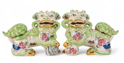 Par de perros Lucky Foo de porcelana - hoja de tabaco verde - 16,5"" x 7"" H Foto 1 de 4