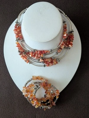 Envolvente - Gargantilla y pulsera Acero inoxidable Alambre de memoria Cornalina Ágata  Foto 1 de 3