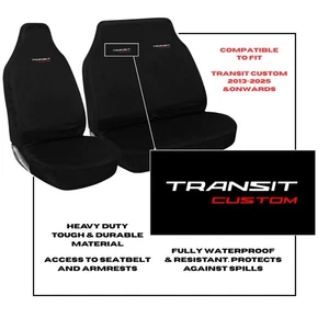 FOR FORD TRANSIT CUSTOM 2021 2022 - BLACK HEAVY DUTY VAN SEAT COVERS SET 554 - Picture 1 of 2