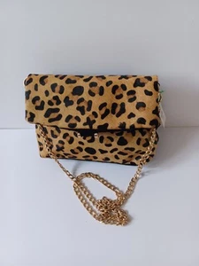Real Suede Tiger Print Shoulder/Crossbody/Clutch Bag, Gold Detachable Chain Stra - Picture 1 of 8