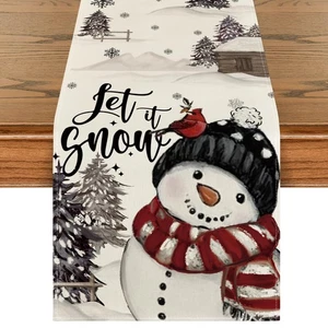 Alberi di Natale Lascia che Nevichi Pupazzo di Neve Nero Runner da Tavolo Natalizio, Stagionale Inverno... - Foto 1 di 7