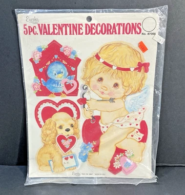 Vintage Eurkeka Sealed Cupid Valentines Cutout Decorations kids Puppy Bluebidk - Image 1 of 4