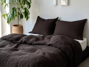 Brown Cotton Duvet Cover Set King Queen Twin Full Soft Bedding Pillowcases - Picture 1 of 6