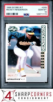 1998 SCORE ROOKIE TRADED #205 RICKEY HENDERSON ATHLETICS HOF PSA 10 - Image 1 of 3
