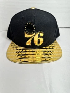 Philadelphia 76Ers Mitchell And Ness Adjustable Black/Gold Snapback Hat/Cap New - Picture 1 of 10