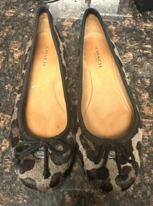 Coach Shoes Womens 6 B Ballet Flats Florabelle Leopard Print Calf Hair Slip On - Picture 1 of 6