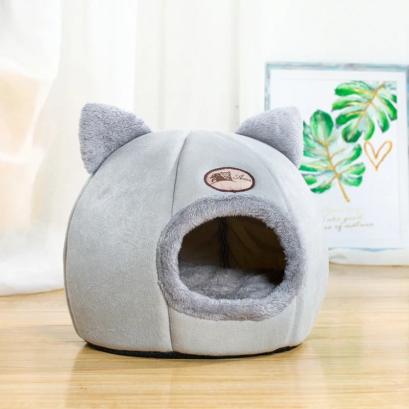 Katzenbett Mit Höhle – Beruhigendes Haustierbett 66x66 Cm, Waschbar, Kuschelig Weich (Blau)
