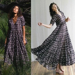 Maxi Vestido Hija de la India Chaaya Algodón en Niveles en Berenjena Talla XS - Imagen 1 de 15