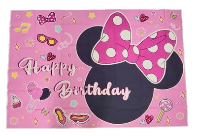 Minnie Mouse Happy Birthday backdrop Pink 47”x 71” NEW - Image 1 of 4