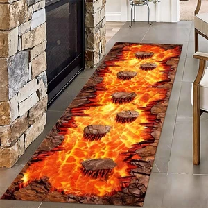 3D Optical Illusion Flame Runner, 1.3x7ft Abstract Lava Long Kitchen Rug, Ret... - Bild 1 von 7