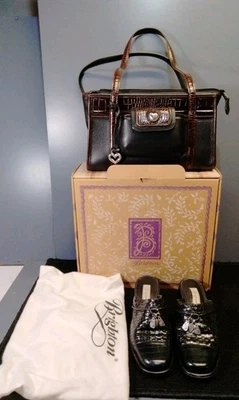 Brighton Bag Black With Crocodile Accent PLUS Mules Size 8 With Dust Bag - Image 1 of 4