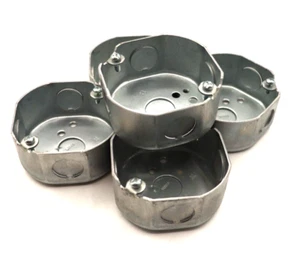 Emerson 3-1/4" Octagonal Box, 1-1/2" Deep, Conduit KO's, Sides 1/2", Lot of 5 - Picture 1 of 9