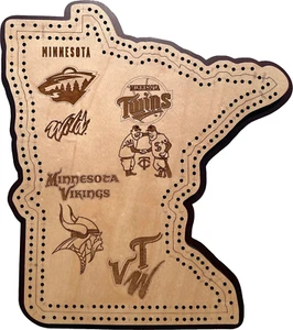 Minnesota Sports Teams (Vikings, Twins, Wild) Cribbage Board - Picture 1 of 1