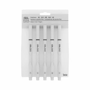 PENNE PIGMENT FINELINER WINSOR&NEWTON SET 5 PZ PUNTE DIVERSE INCHIOSTRO NERO - Foto 1 di 3