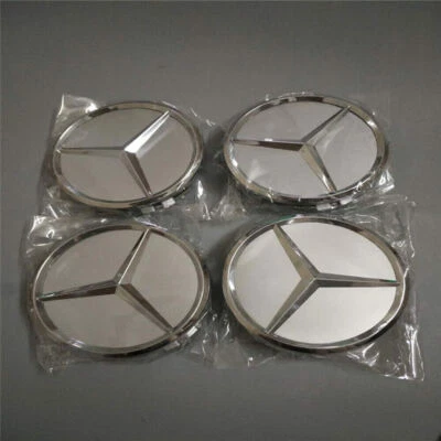 4 x Silver 75mm Wheel Centre Hub Caps Emblem Fit Mercedes Benz A B C E S Class - Image 1 of 4