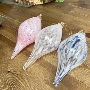 Vintage Kunst Glas mundgeblasen Wirbel Träne Weihnachtsschmuck 7" 3er Set & Herz - Bild 1 von 9