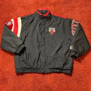 90s Starter Chicago Bulls NBA Authentics Split Puffer Hooded Jacket XXL Vintage - Picture 1 of 13
