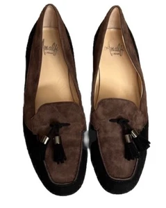 Amalfi Suede Tassel Loafer Black-Brown Slip-On Made In Italy - Women Flats Sz 9 - Picture 1 of 11