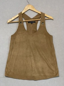 FRENCH CONNECTION Womens Size 8 Brown Tan Sleeveless Button Suede Tank - Picture 1 of 4