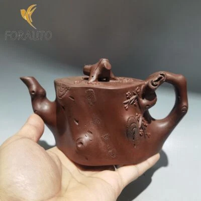 Tetera de arcilla Yixing Zisha barro rojo flor de ciruelo tocón maceta marca Yuan Youjun Foto 1 de 4