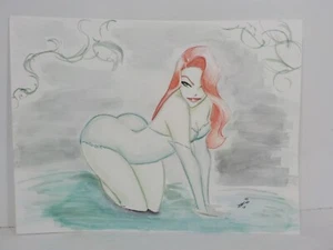 N A910 Original Aquarell Kunst Poison Ivy signiert (Batman Animated Series) - Bild 1 von 4