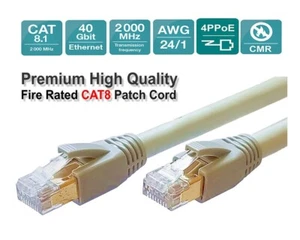 Sunnytech CAT8 CMR AWG24, 2000MHz 40Gbps PoE ++, cable de conexión con clasificación de fuego, gris, 66 pies - Imagen 1 de 5