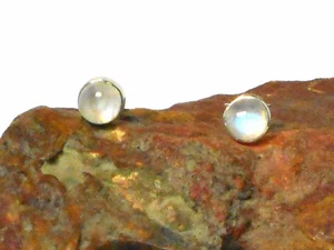Round  MOONSTONE  Sterling Silver 925 Gemstone Stud Earrings  - 5 mm - Picture 1 of 4