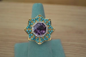 8.75ct Premium Mashamba Amethyst / Multi Gem Ring 14k YG over Fine Silver Size 9 - Picture 1 of 12