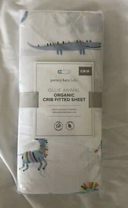 Juego de sábanas de cuna orgánica animal Pottery Barn bebé Ollie nuevo con etiquetas nla - Imagen 1 de 2