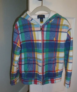 Polo Ralph Lauren Boys' Madras-Print Fleece Full-Zip Hoodie Size 5 - Picture 1 of 5