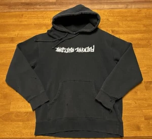 F*cking Awesome Upside Down Embroidered Black Distressed Hoodie Medium *READ* - Picture 1 of 12
