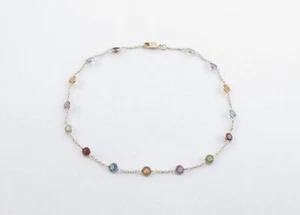 14k Yellow Gold Gemstones Ankle Bracelet 10" - Picture 1 of 5