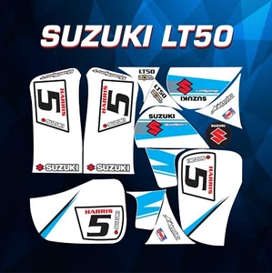 suzuki lt50 quad graphics stickers decals name & number mx laminate white & blue - Picture 1 of 1