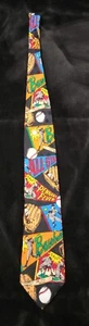 Vintage Mens Baseball Tie Comic Book Style Addiction Silk Colorful Soft All Star - Picture 1 of 12