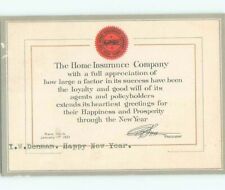 1921 New Year HOME INSURANCE COMPANY POSTCARD : make an offer AC7293