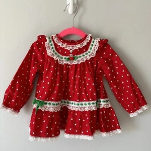 Vintage Red White Floral Lace Ruffle Dress Size 24 Month Holiday Christmas Party - Picture 1 of 5