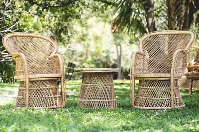 Par de sillas de pavo real con canasta de mimbre Foto 1 de 3