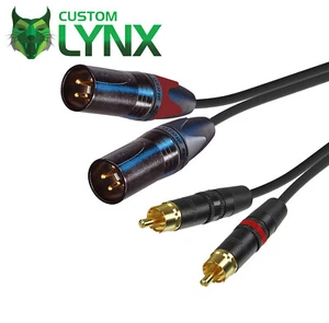 Custom Lynx Neutrik 2 x RCA Phono to 2 x Male XLR. PRO Stereo RCA to Twin XLR  - Picture 1 of 6