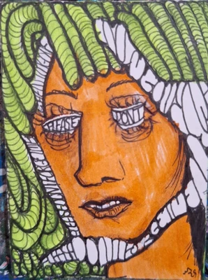 Mujer Con Por Favor No In Eyes ACEO ATC ROBLE ORIGINAL 3,5 x 2,5 pulgadas Foto 1 de 3