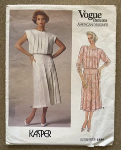 VTG Vogue American Designer KASPER Pattern #1544 Pleated Dress Size 12 UNCUT FF - Picture 1 of 13
