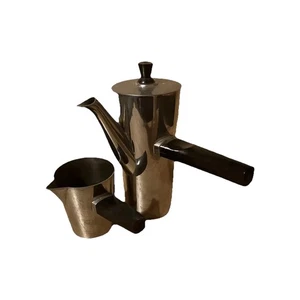 Vintage Chrome Coffee Pot Retro With Milk Jug Stylish Mid Century 6” Used Choco - Picture 1 of 10
