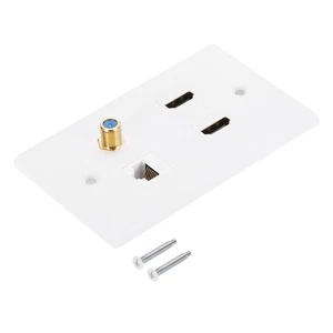 2 Cat6 Coax Female Ethernet Wall Plate,4 Port RJ45 ABS White Connecter Cover - Afbeelding 1 van 6
