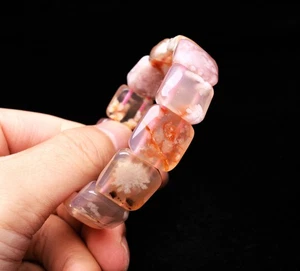 15*6.3*15mm Natural Cherry Blossom Agate Quartz Crystal Bangle Bracelet Handmade - Picture 1 of 6