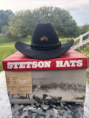 Винтажная ковбойская шляпа Stetson 3X Beaver Felt Stampede черная с булавкой размер 6 7/8 - Изображение 1 из 4