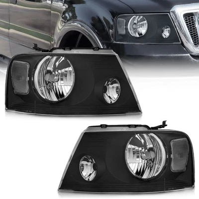 Pair Headlights For 2004-2008 Ford F150 06-08 Lincoln Mark LT Black Clear Corner Foto 1 de 4