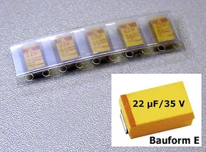 5 Stück SMD Tantal Kondensatoren 22 µF / 35 V - Bauform E (M2018) - Picture 1 of 1